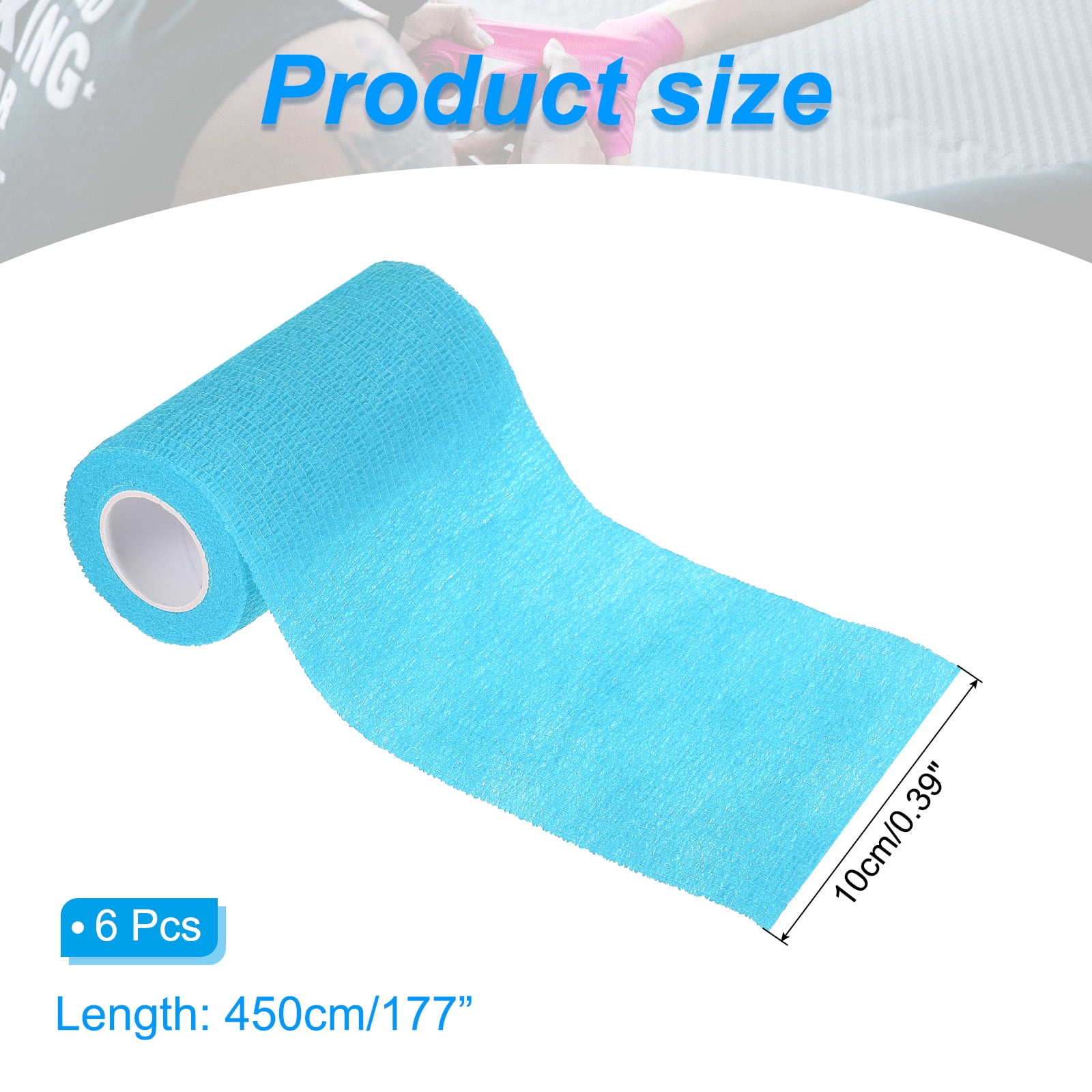 4" x 177" 6 Pcs Self Adhesive Bandage Wrap Elastic Self Tape Sport Sky Blue