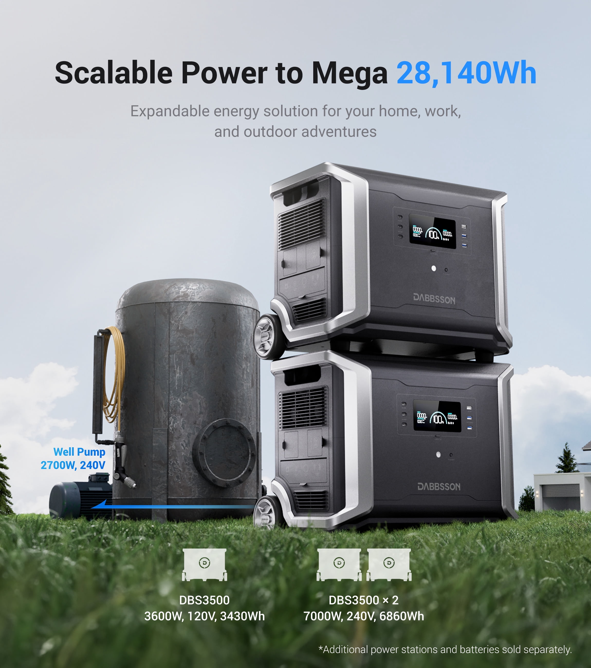 DABBSSON DBS3500 Power Station 8750Wh 3600W (Surge 7200W) with Expansion Battery DBS5300B Solar Generator for Home Backup, Power Outage