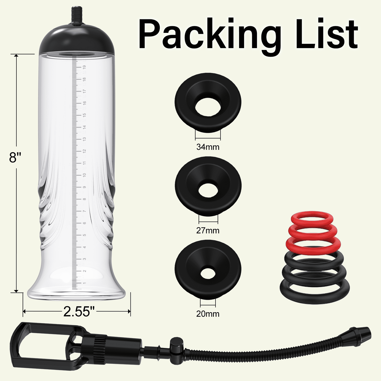 Vacuum Enhancement Pump, Adult Sex Toys for Men, Black, 10 Count