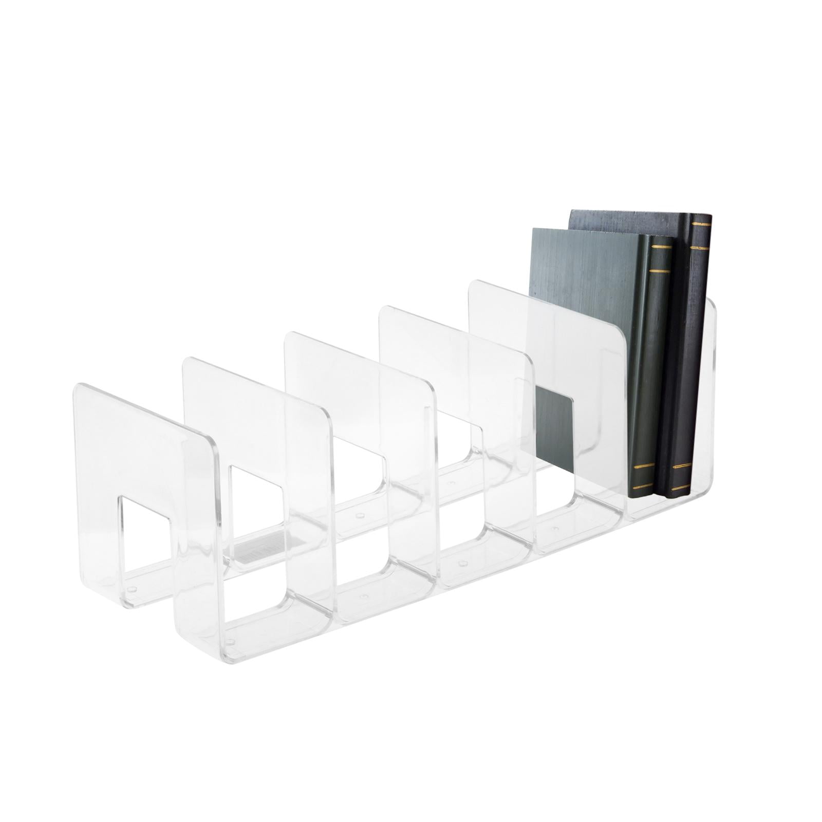perfeclan Acrylic File Organizer 5 Compartment Book Stand s Display 5 Upright Section File Holder for Desk Home Bookcase Recipe