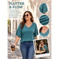 thumbnail image 5 of Mengpipi Women's Plus Size Tops Summer Short Sleeve V-Neck Ruffle Trim Loose Fit Solid Color Casual Blouse 1X-5X, 5 of 8