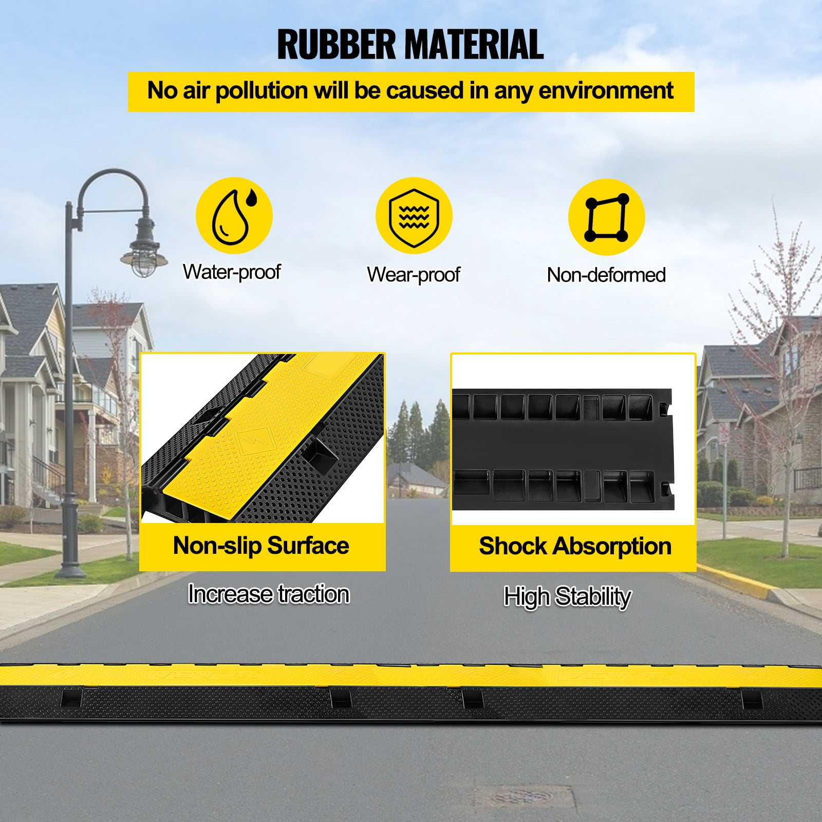 SKYSHALO 3 Channel Rubber Cable Protector Ramp 1.2 x 1.2 inch Channel Heavy Duty Cable Wire Cord Cover Ramp Speed Bump Driveway Hose Cable Ramp Protective Cover