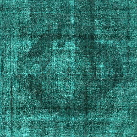 Ahgly Company Machine Washable Indoor Square Oriental Turquoise Blue Industrial Area Rugs, 7' Square
