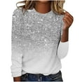 thumbnail image 2 of Aobny Women's Streetwear Blouse Trendy Sparkly Gray Clothes Long Sleeve Crew Neck Juniors Shirts, 2 of 4
