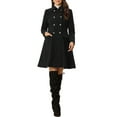 thumbnail image 2 of INSPIRE CHIC Women' Winter Overcoat Single Breasted Button Velvet Contrast Collar Pea Coat XS Black, 2 of 5
