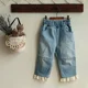 thumbnail image 5 of 2-8 Y Spring Autumn Girls' Jeans Lace Ankle-length Pants Korean Style Children's Lace Casual Straight Pants, 5 of 6