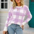 thumbnail image 4 of VERUGU Womens Sweaters Fashion Winter Knit Plaid Print Warm Comfortable Loose Long Sleeve Crewneck Pullover Casual Sweater Purple S, 4 of 8