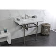 thumbnail image 4 of Kingston Brass LMS3630MBSQ8 Pemberton 36" Carrara Marble Console Sink with Brass Legs (8-Inch, 3-Hole), Carrara Marble White/Brushed Nickel, 4 of 8