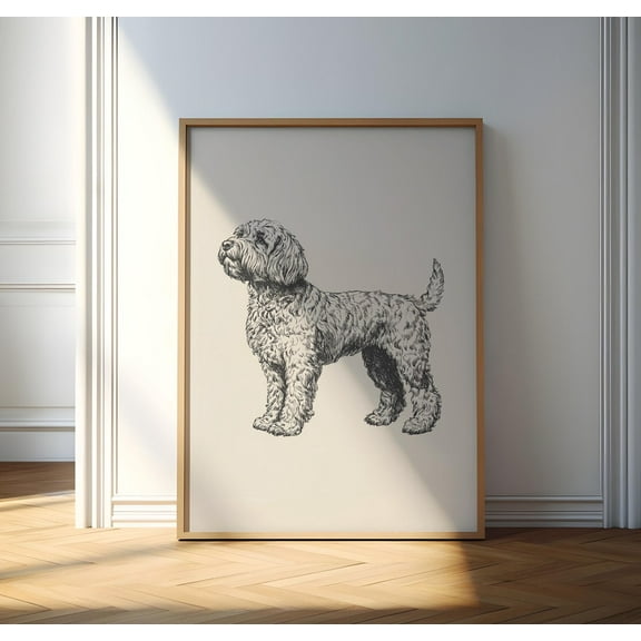 Goldendoodle Sketch, Vintage Poster, Dog Print, Dog Wall Decor, Antique Retro Art, Country Painting, Dog Drawing, Farmhouse Puppy Print Wall Art, Modern Wall Decor, 8x12 UNFRAMED