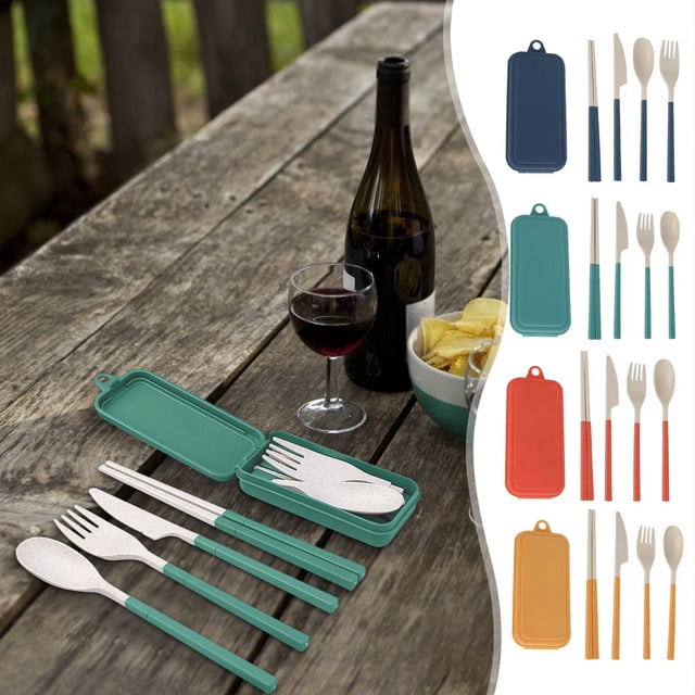 Bowayaoa Portable Cutlery Set With Detachable Knives Spoons Forks Chopsticks, Reusable Travel Utensils for Lunch Box Camping Work