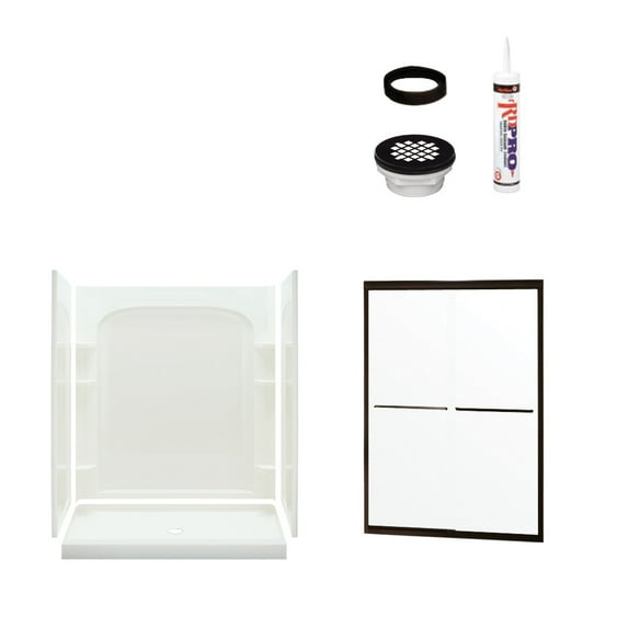 Sterling 7223-5475DRC Ensemble Vikrell Alcove Shower Wall, Base, And Door Kit, 34-in L x 60-in W x 75.75-in H, Deep Bronze with Clear Glass