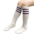 thumbnail image 3 of Couver Women Ladies 3 Stripes Knee High Fashion Casual Tube Cotton Socks, White / Purple , 1 Pair, 9 - 11, 3 of 7