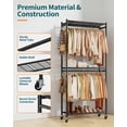 thumbnail image 3 of Sakugi Clothes Rack, Heavy-Duty Garment Rack with Shelves & Wheels, Freestanding Wardrobe Organizer with Hooks, Ideal for Bedroom, Laundry, or Balcony, 32.5" x 11.9" x 78.9", Black, 3 of 9
