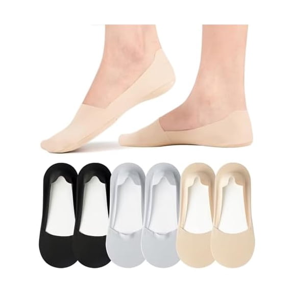 Eryueer No Show Socks Womens Nylon Non Slip Low Cut Invisible Liner Footies Thin Silk Socks for Flats Loafers Lightweight 6 Pairs