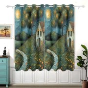 Starry Sky House Trees Gland Blackout Curtain Panels 63x55in Drapes Privacy Assured for Living room Bedroom Bathroom 2 panels set