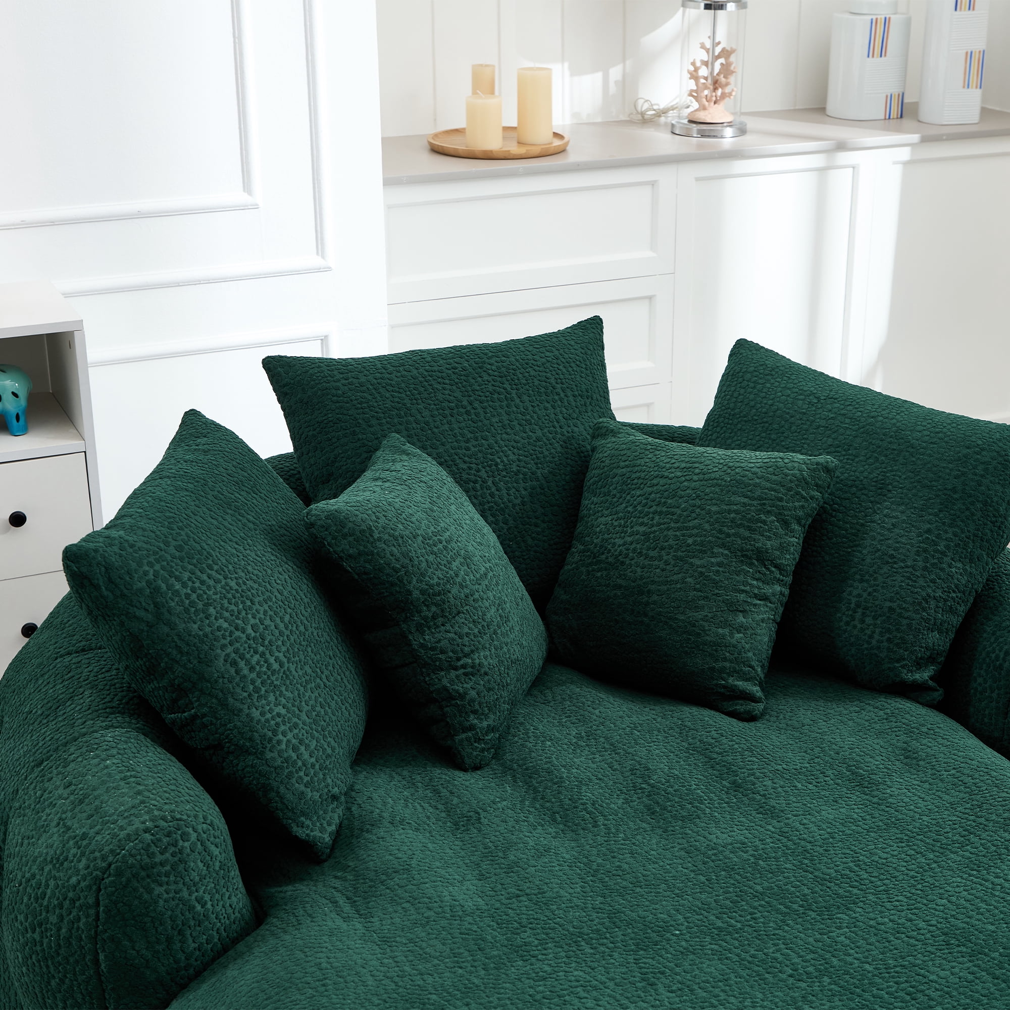 Aukfa Oversized Bean Bag Sofa, 59.84" Deep Sleeper Chaise with 5 Pillows, Chenille, Green