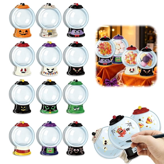 Toyeng Halloween Candy Holder Cards, 24 Pack Gumball Machine Treat Cards with Clear Plastic Dome, Halloween Candy Gift Cards, DIY Treat Holders for Classroom Exchange and Party Favors