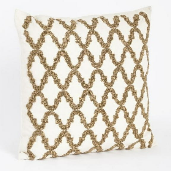 Moroccan Hand Beaded Design Down Filled Decorative Throw Pillow (Bronze)