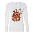 thumbnail image 2 of Wild Bobby Spooky Vibes Pumpkin Skulls Bats Stars with Orange and Black Halloween Women Graphic Long Sleeve Tee, White, Medium, 2 of 6