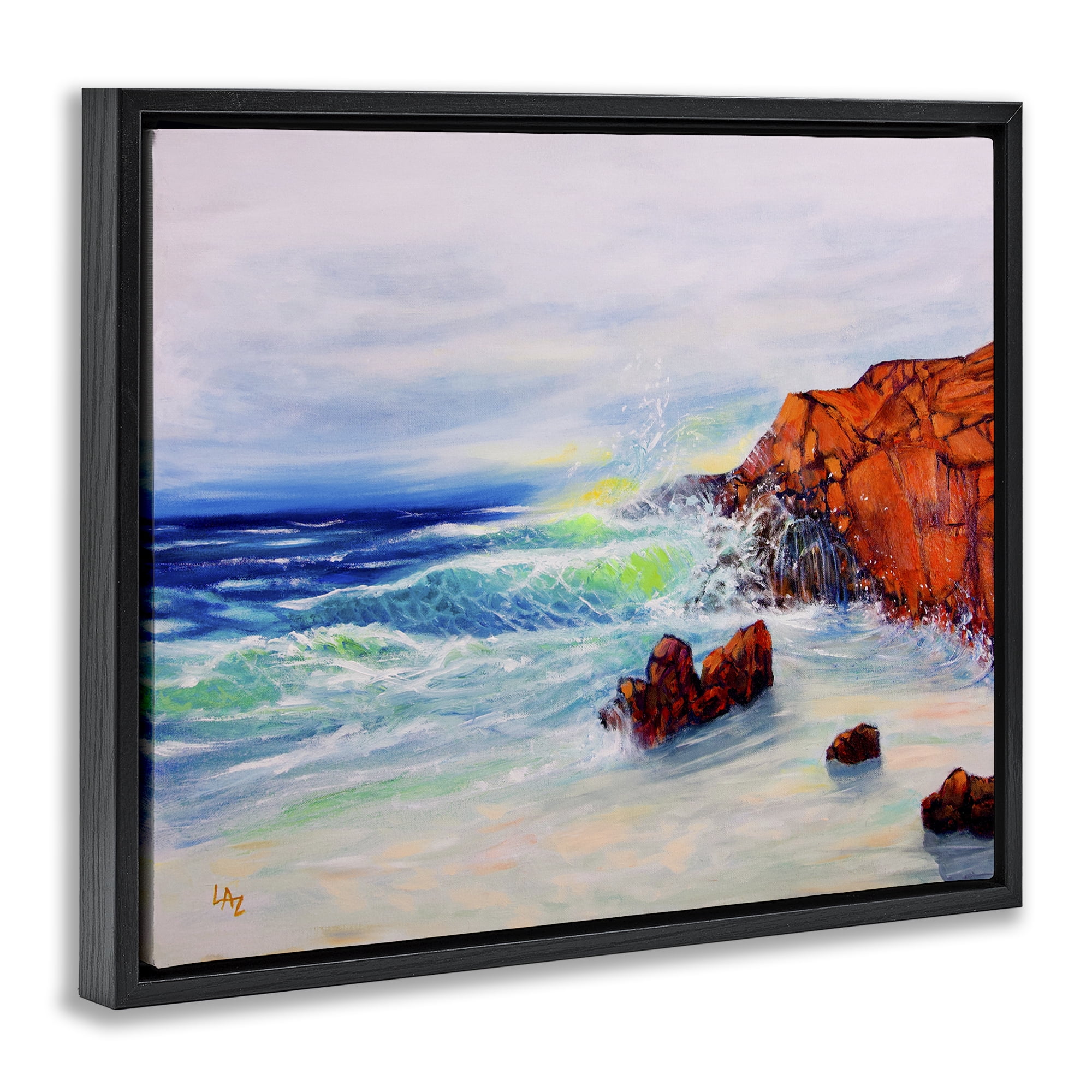 Stupell Industries Deep Blue Rocky Beach Black Framed Floater Canvas Wall Art, design by Lee Ann Zirbes