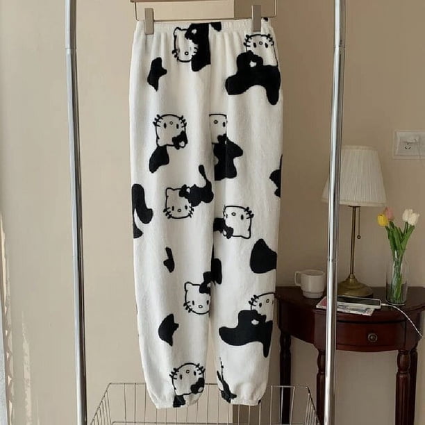 Sanrio-Pijama de Hello Kitty para mujer, pantalón de franela de lana Kawaii, con dibujos animados de Anime, informal, para el hogar, para Halloween, Otoño, 2023