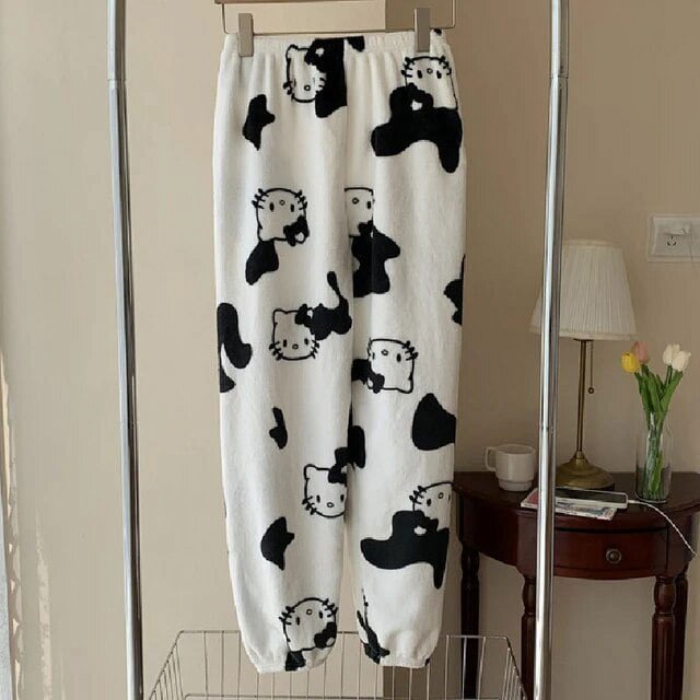 Sanrio-Pijama de Hello Kitty para mujer, pantalón de franela de lana Kawaii, con dibujos animados de Anime, informal, para el hogar, para Halloween, Otoño, 2023