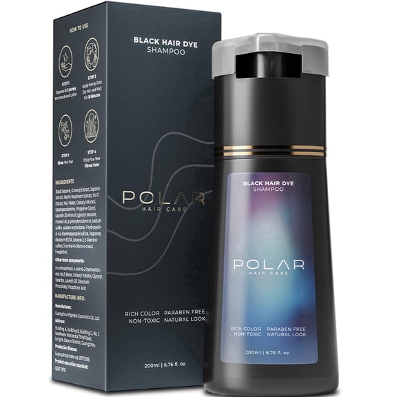 Polar Haircare - Hair Dye Shampoo for Gray Hair for Women & Men (Jet Black) Natural Hair Dye Kit - Semi Permanent Hair Dye Shampoo - Vegan Hair Dye (Polar Hair Care USA) 6.76 fl oz