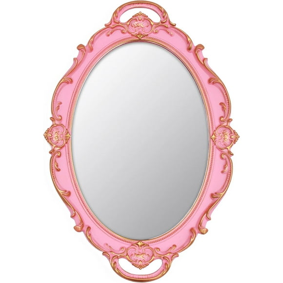 ERDS-Vintage Small Mirror 14.5 x 10 inch Oval Pink Wall Mirror