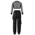 thumbnail image 2 of CHICTRY Kids Girls Mesh Long Sleeve Crop Top with Letters Print Vest Chain Pocket Pants Dance Sports Outfit Set Black&White 10, 2 of 7