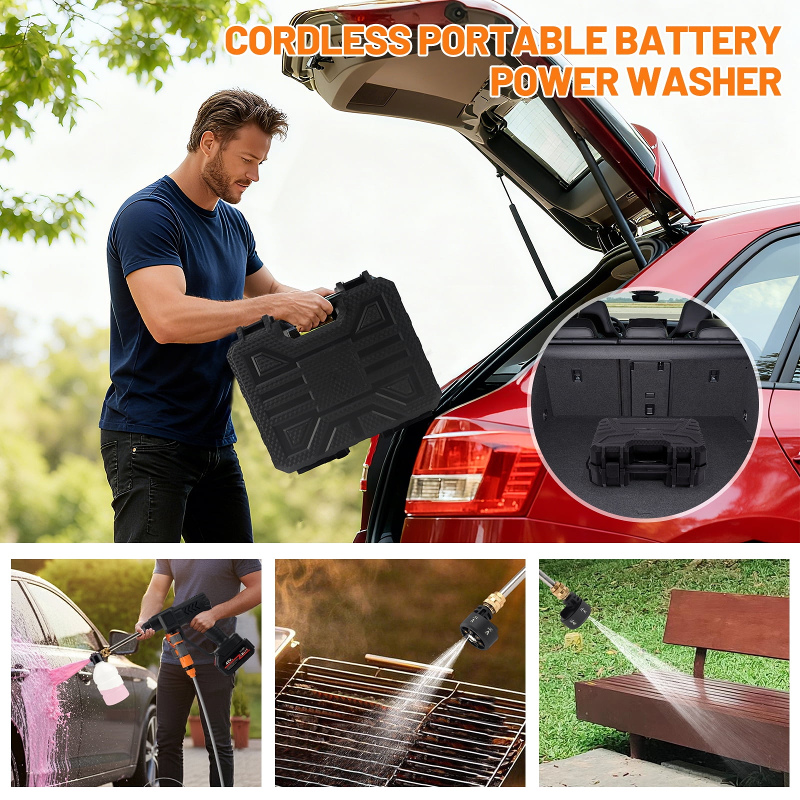 900 PSI Cordless Pressure Washer  ,Portable Handheld Power Washer ,  2 x 2.0 Ah Batteries, 6-in-1 Swivel Nozzle, 16.4FT Hose,for Car Yard Fence Wall Cleaning and Garden Irrigation
