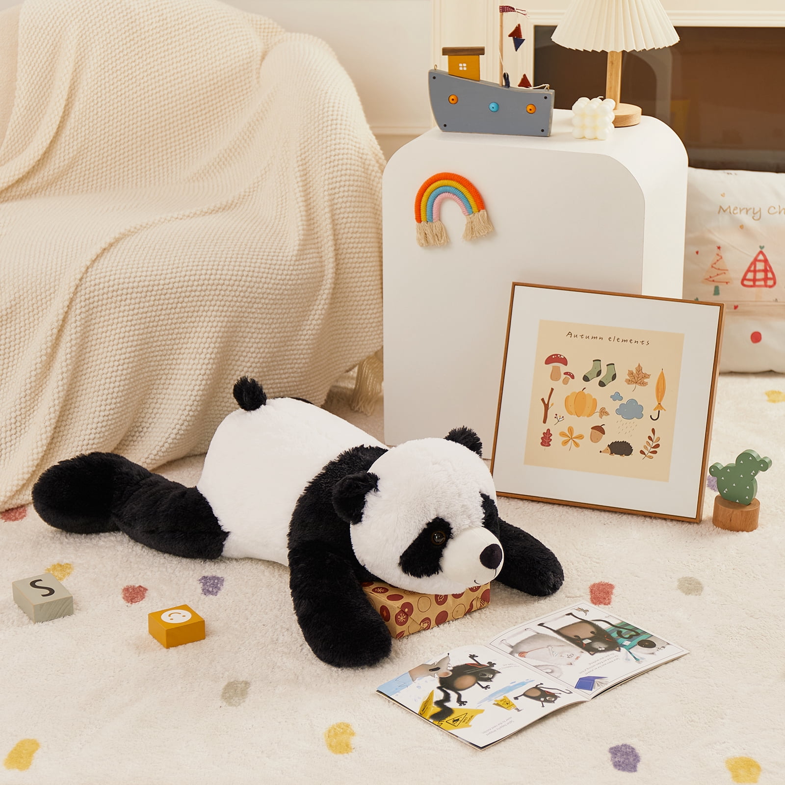 MorisMos 31.5“ Giant Panda Stuffed Animal, Soft Fluffy Lying Panda Plush, Cute Cuddly Pillow Toy