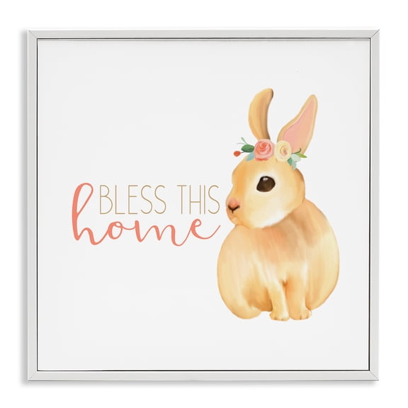 Stupell Industries Eclectic Bless This Home Bunny White Framed Giclee Art, 17 x 17, by Kim Allen