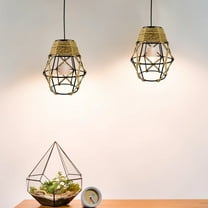 3 PCS Rope Lampshade, Handmade Woven Pendant Light Shades with Iron Frame, Bohemian Diamond Design for Living Room Bedroom Dining Room