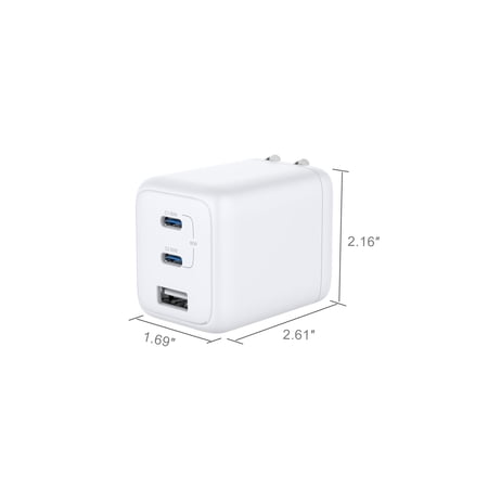 ONN 72W MULTI-PORT USB-C/USB-A WALL CHARGER, FAST CHARGING, USB-IF CERTIFIED, FOLDABLE PLUG, WHITE – COMPATIBLE WITH IPHONE, IPAD, AIRPODS, SAMSUNG GALAXY, NOTE, PIXEL & MORE