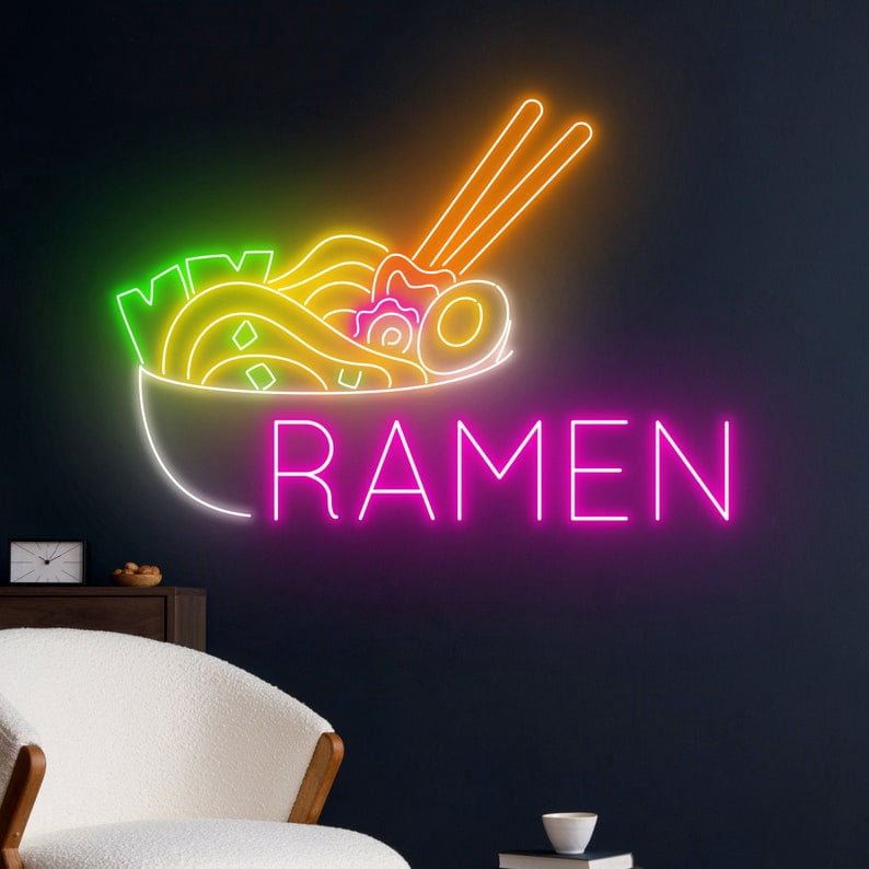 Handmadetneonsign Ramen Neon Sign, Japanese Ramen Noodles Led Sign, Ramen Noodle Bowl Neon Light