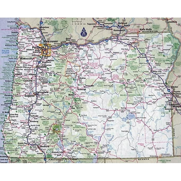Iconic Arts Laminated 29x24 Poster: Road Map - Map of Oregon - 100 More Photos