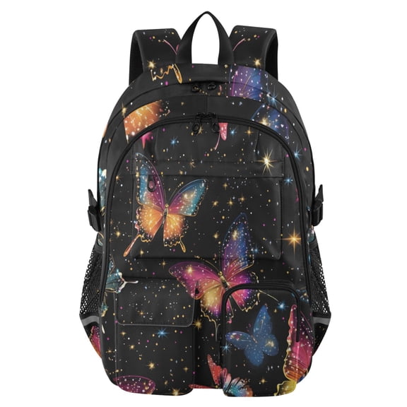 DIXRUYEE Butterfly Colorful Pattern Backpack for School 14”Laptop Compatible with Reflective Safety Strips
