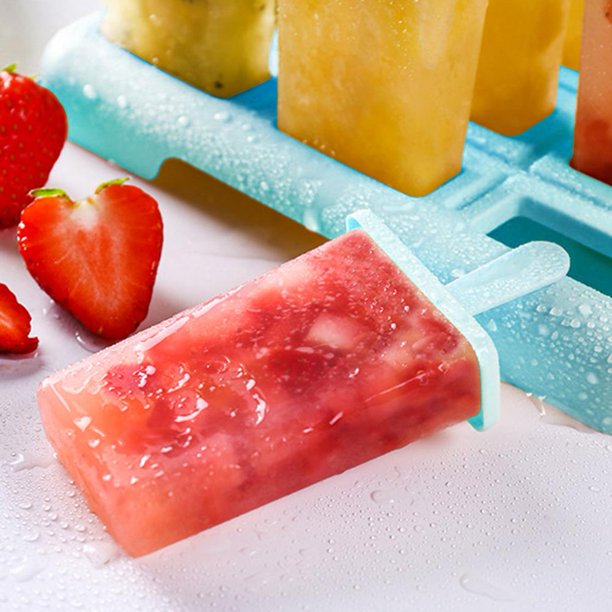 Molde de silicona para helado Ehuebsd con 9 orificios bandeja para paletas DIY con palo azul