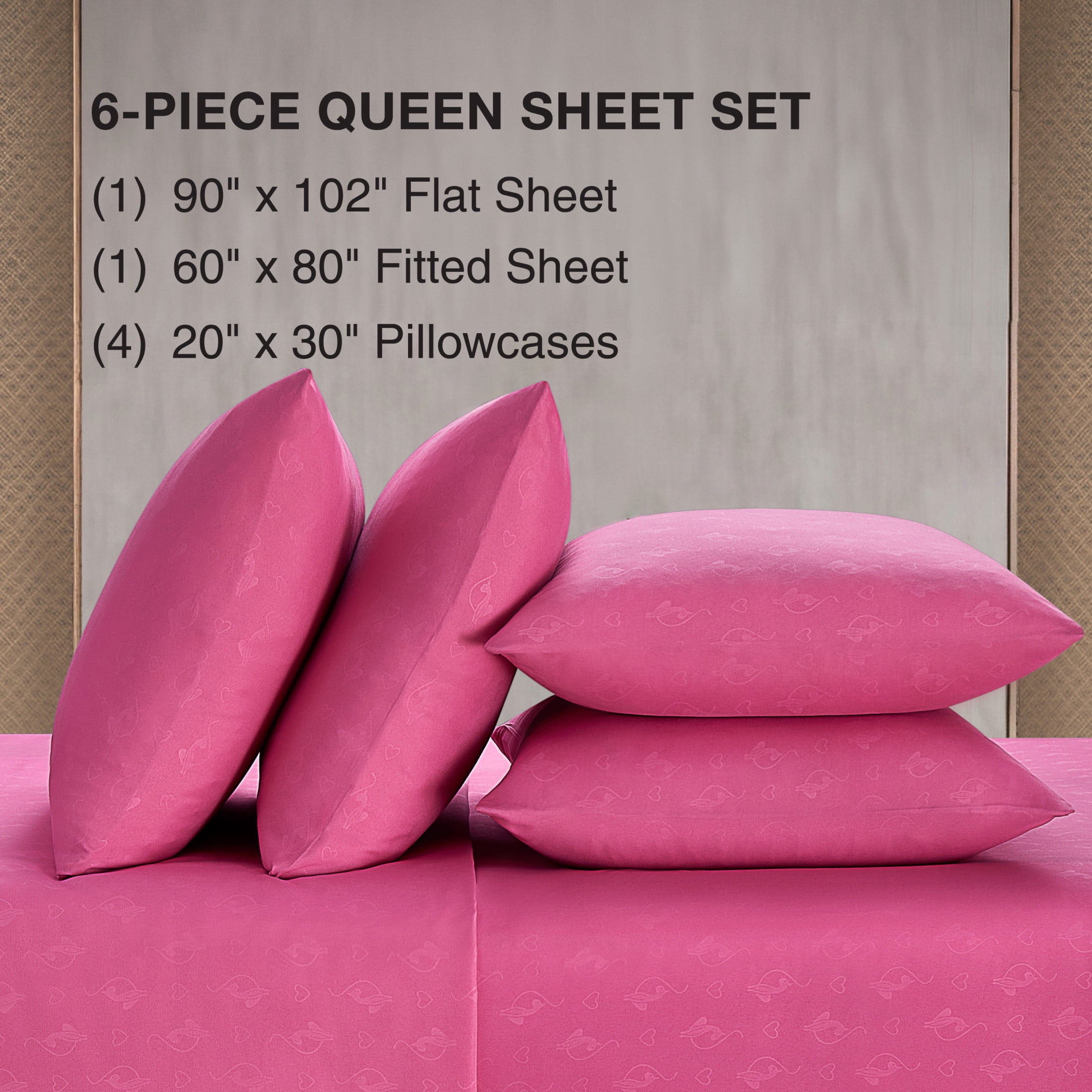 Baby Phat Embossed Microfiber Sheet Sets With Extra Pillowcases, 6-Piece Queen, Pink