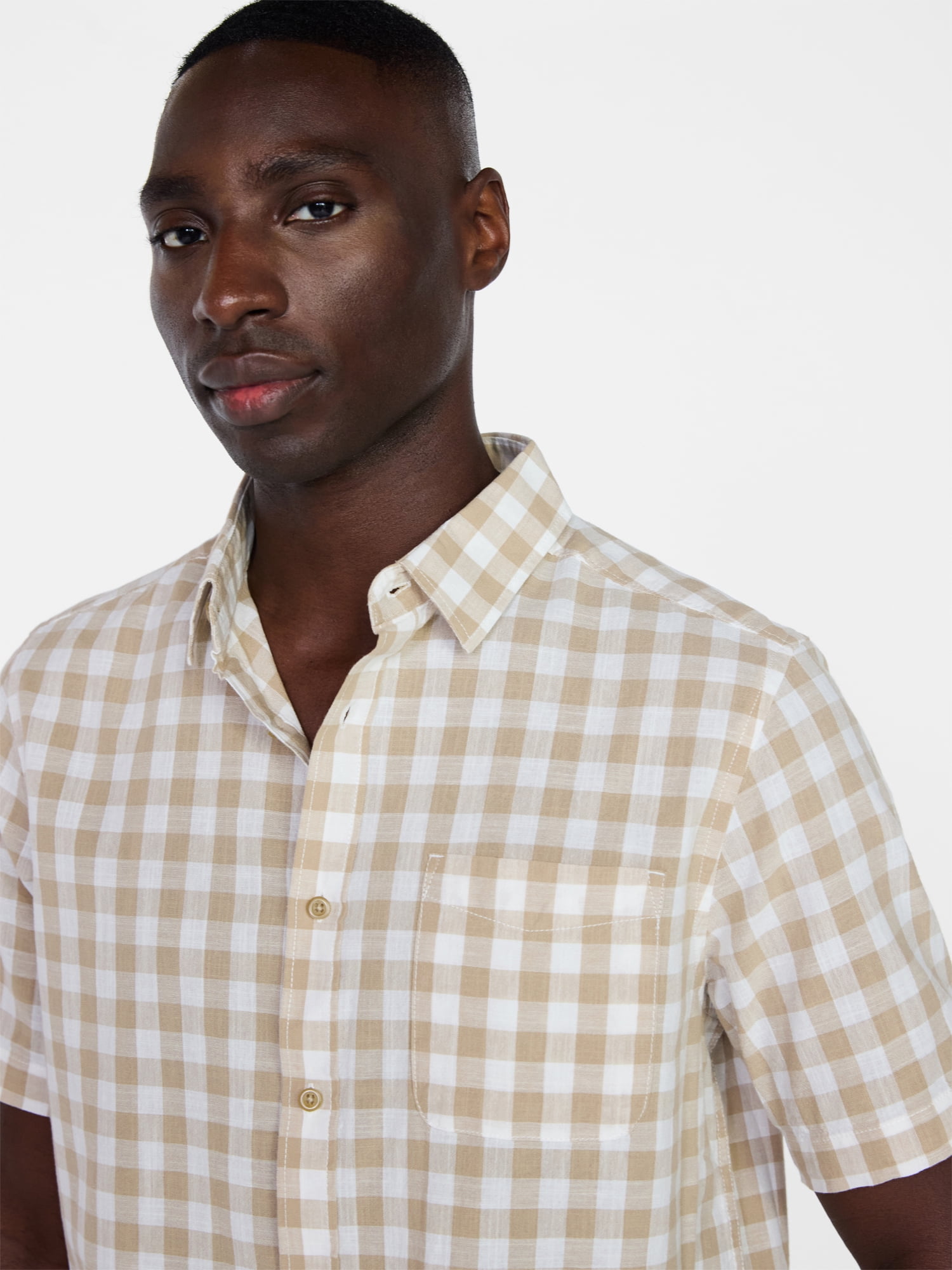 George Men's & Big Men's Modern Fit Poplin Button Up Shirt with Short Sleeves, Sizes XS-5XL