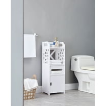 Kings Brand Furniture Basic Plastic Wood Storage Cabinet for Bathroom, 1 Cabinet, 1 Tissue Cabinet, 2 Shelves, White