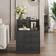 Nightstand with 3 Storage Drawers and Hutch, Black Night Stand with