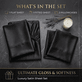 thumbnail image 3 of PixelForge Queen Satin Sheet Set, 4 Pieces, Black, Silky Satin Bed Sheets with 14" Deep Pocket, 2 Pillowcases, 3 of 7