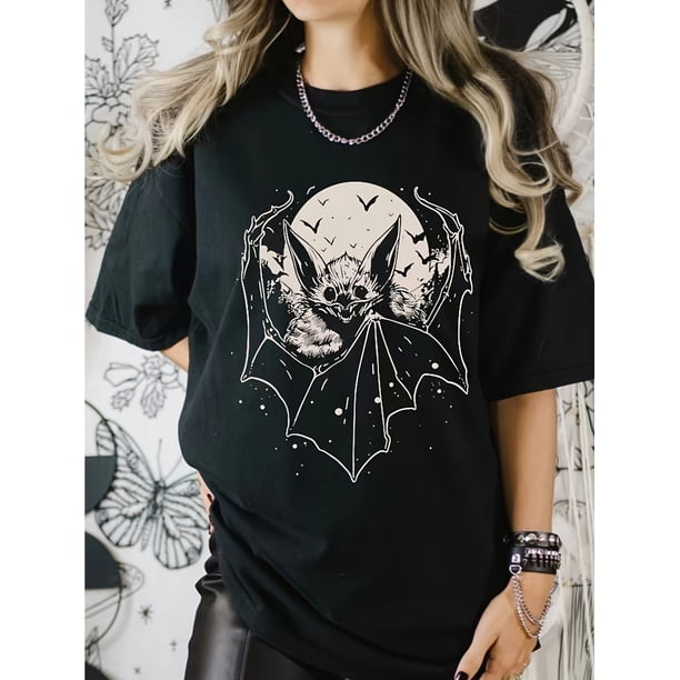 Women's Sports Short Sleeve T-Shirt - Comfortable, Stylish, Breathable, Moisture-Wicking, Bat Pattern Design for Sports, Fitness, Yoga, and Daily Life Activities