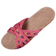 thumbnail image 2 of Women Linen Open Toe Slippers Cross Strap House Non Slip Slides Indoor Summer Soft Comfy Slippers, 240, 2 of 8