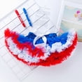 thumbnail image 4 of Xudanell 4th of July Baby Girl Outfits Letter Prints Romper Skirt and Headband Shoes 4pcs My First Fourth of July Short Sleeve Outfits Blue 3-6 Months, 4 of 5