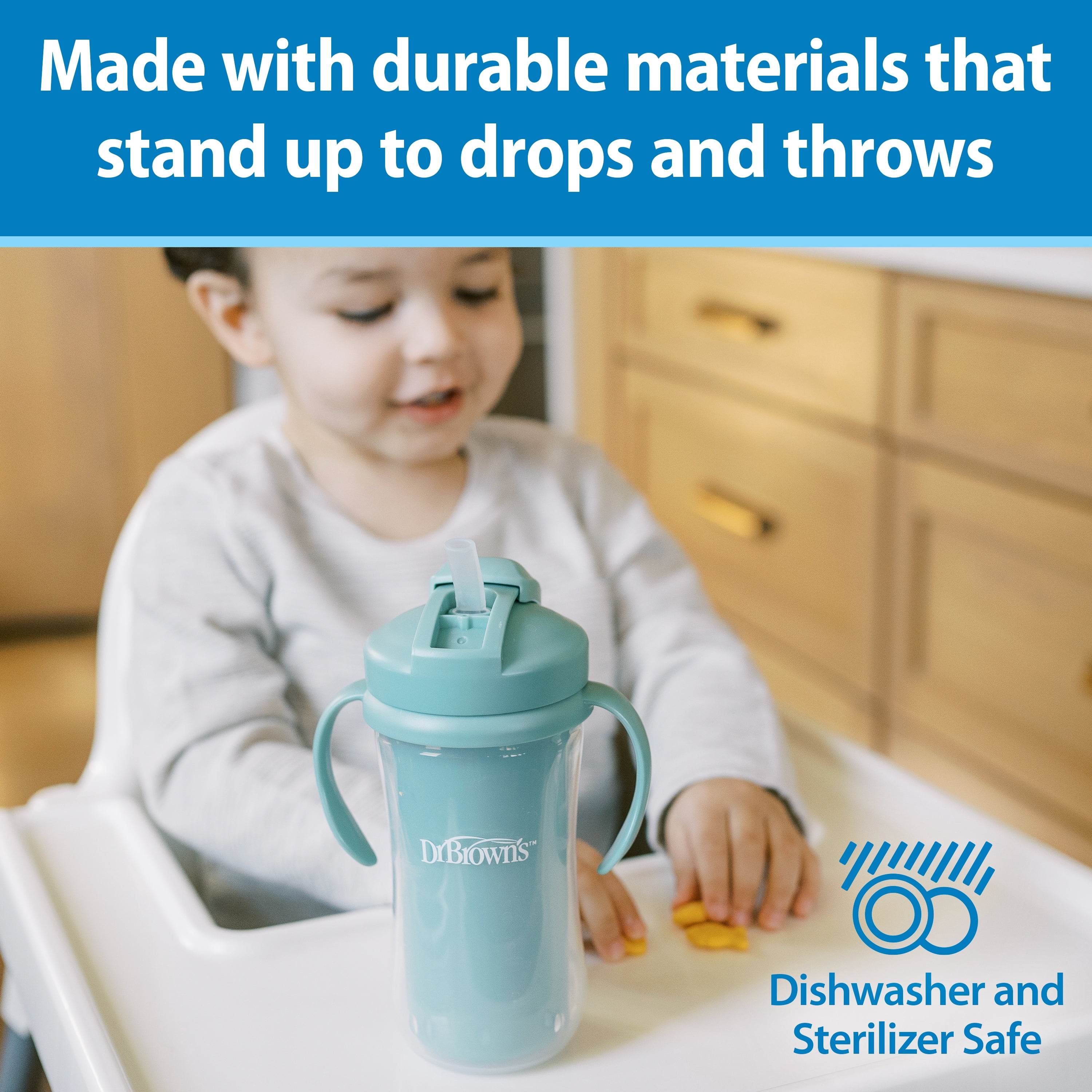 Dr. Brown's Milestones Insulated Sippy Cup with Straw and Handles, Green, 10oz, 12m+, 2-Pack