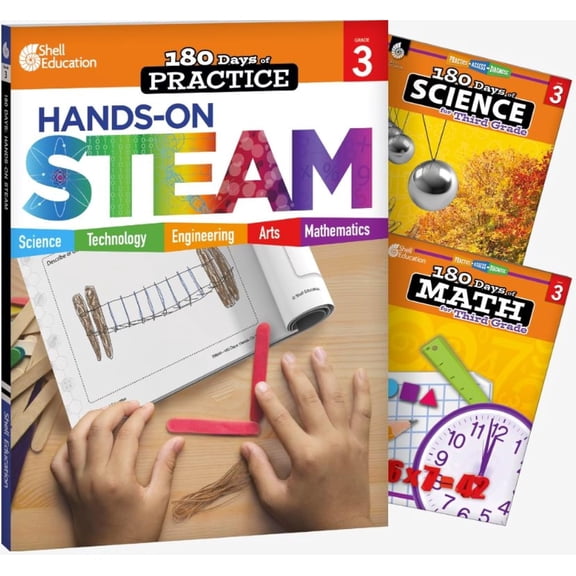 180 Days™: STEAM, Science, & Math Grade 3: 3-Book Set