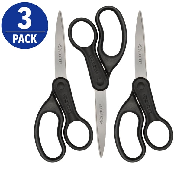 Westcott KleenEarth Recycled Scissors, 8", Black, for Office, 3-pack