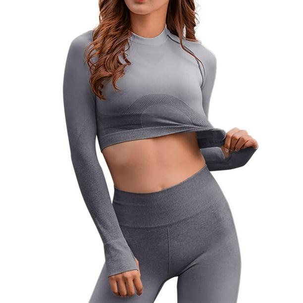 Long Sleeve 2 Piece Sports Suit  Outfits with leggings, Women long sleeve  tops, Tops for leggings